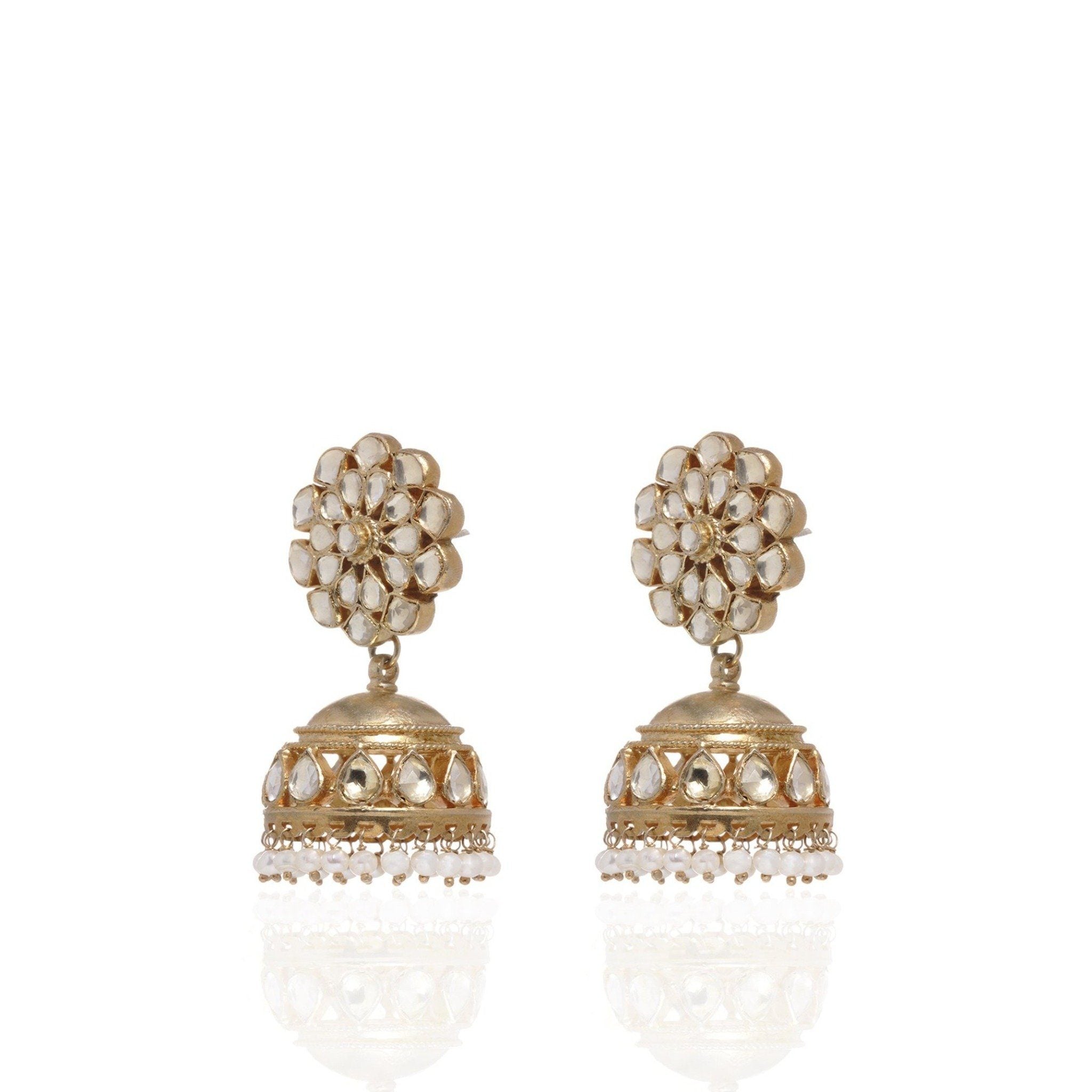 Classic Kundan Jhumki with Pearl drops